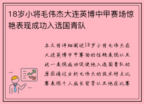 18岁小将毛伟杰大连英博中甲赛场惊艳表现成功入选国青队